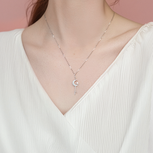 Exclusivo Collar con Colgante de Diamante Natural Real en Forma de Luna, Diseño Moderno, Oro Blanco Sólido de 18K, Regalo de San Valentín para Chicas - Product Image 3