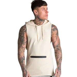 Men's Sleeveless Tank Tops Plus Size Summer Gym Fitness Singlets Vest Plain Custom Print Men Waterproof Zipper Hooded Tank Top