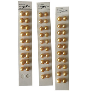 ราคาขายส่ง, ไข่มุกเซาท์ซีทรงกลมธรรมชาติคุณภาพสูง AAAA ขนาด 13-14 มม. สีทองเข้ม มีรูครึ่งวงกลม หรือไม่มีรู - Product Image 1