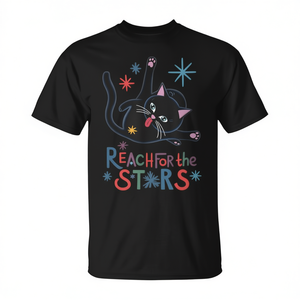 T-shirt unisexe pour adulte Reach For The Stars, motif chat mignon, manches courtes, col rond, impression numérique, promotionnel - Product Image 3