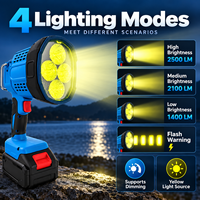 Projecteur LED industriel 2500LM pour la pêche de nuit, faisceau longue portée 300m, compatible avec la plateforme de batteries Makita 18V 20V, éclairage de chantier sans fil