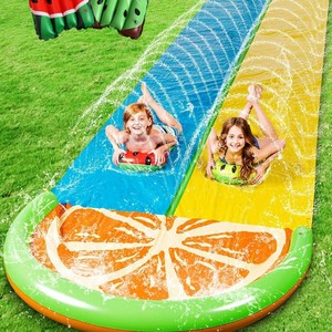 Toboggan aquatique gonflable 6m, double piste, en PVC, pour enfants et jeux familiaux, avec zone de pulvérisation - Product Image 1
