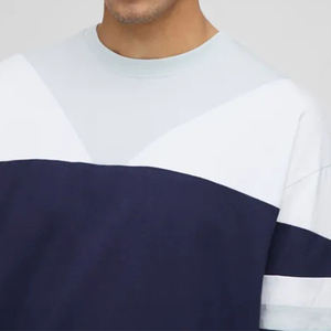 <span class=keywords><strong>Maglietta</strong></span> da uomo bianca <span class=keywords><strong>e</strong></span> Navy Magliette manica corta-Design a blocchi di colore a contrasto con maniche a <span class=keywords><strong>righe</strong></span> vestibilità rilassata in cotone t-shirt - Product Image 3