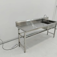 Table de travail intégrée multifonctionnelle commerciale et étagère de rangement, évier à double bac en acier inoxydable pour cuisine