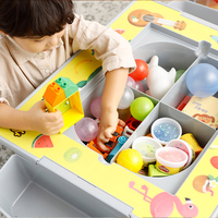 Mesa de Juego Infantil Moderna 9 en 1 con Placa de Bloques de Construcción, Cajones Plegables de Almacenamiento para el Aprendizaje de Niños Pequeños