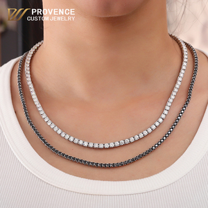 Collar de cadena de tenis PROVENCE clásico con moissanita, 2mm 3mm 4mm 5mm, 1 fila de diamantes redondos, cadena de tenis de plata 925, joyería Hip Hop - Product Image 1