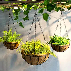 Cesta colgante para plantas, soporte de flores, macetas colgantes al aire libre con revestimiento de fibra de Coco