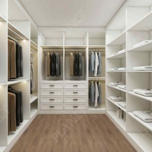 Cbmmart bền MDF thiết kế hiện đại Modular nhân đôi cửa trượt với ngăn kéo lưu trữ LED Strip tủ quần áo tùy chỉnh đi bộ trong tủ quần áo - Product Image 4