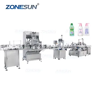 Zonesun ZS-FAL180R3 Volledige Automatische Kwantitatieve Servo Dubbelzijdig Platte Fles Vullen Aftopping En Etikettering Machine Lijn