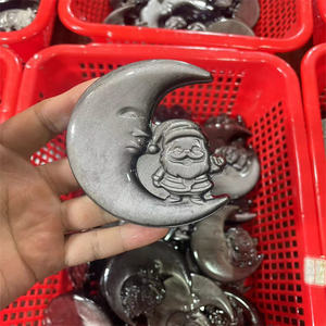 Cristal artisanal de 85 mm, pierre précieuse de guérison, obsidienne argentée naturelle, sculpture de cristal de lune avec <span class=keywords><strong>Père</strong></span> Noël pour Noël - Product Image 1