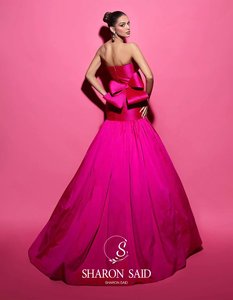 Abito da Sera Sirena <span class=keywords><strong>Verde</strong></span> <span class=keywords><strong>Smeraldo</strong></span> Sharon Said SF475 con Fiocco Rosso Rosa per Donna, Abito Formale da Cerimonia Nuziale (Non Disponibile) - Product Image 3