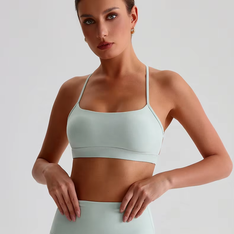Custom Yoga Lightweight High Quality Breathable Quick Dry Spaghetti Strap Cross Back Sports Running Crop Top