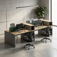 Escritorio de Oficina Moderno Ergonómico en Forma de L, Giratorio, de Metal, con Divisor de Partición para Estación de Trabajo de 4 Personas, Almacenamiento Multifuncional