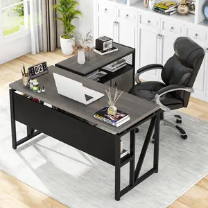 <span class=keywords><strong>Escritorio</strong></span> de Oficina Moderno en Forma de L, Color Gris, para Directores Ejecutivos, con Cajones Extraíbles, Gabinete Móvil y Amplio Tablero de <span class=keywords><strong>Escritorio</strong></span> - Product Image 1