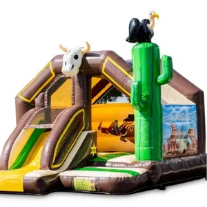 West Playland Combo Western Inflatable Cowboy Bouncer Bouncy Jumping Castle With Slide For Sales inflatable bounce house