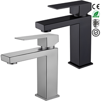 Robinet Mitigeur Carré Moderne Noir Mat en Acier Inoxydable et Céramique à Poignée Unique pour Lavabo, Eau Chaude et Froide, Montage sur Plateau, pour Salle de Bain d'Hôtel
