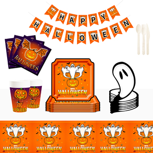 DAMAI Ghost and Pumpkin Theme Disposable Paper Plates Cups and Napkins for Halloween Party Supply - Product Image 1