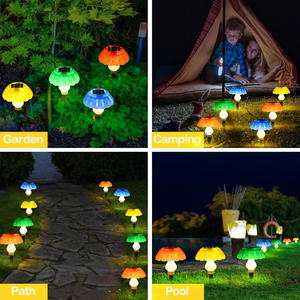 Lot <span class=keywords><strong>de</strong></span> 4 lampes solaires LED, petites lampes <span class=keywords><strong>de</strong></span> jardin en forme <span class=keywords><strong>de</strong></span> champignon, étanches IP65, blanc chaud, pour jardin, balcon - Product Image 4