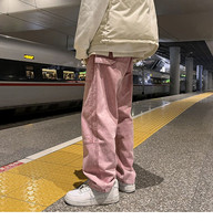 Jeans en denim déchiré style rétro hip-hop, coupe large, taille mi-haute, en polyester, pour hommes.