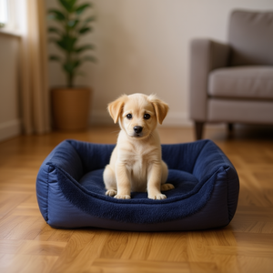 Set di Tre Pezzi per Cuccia per Animali Domestici in Lino Marrone, Design Quadrato con Dettagli Verniciati a Spruzzo - Product Image 3