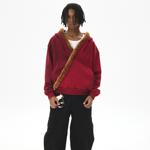Streetwear Solid Distressed Blank Heavyweight <b>Oversized</b> Custom 350 Gsm 100% Cotton Cross Neck Autumn <b>Men</b> <b>Hoodies</b> - Product Image 1