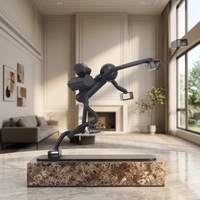 Sculpture de photographe abstraite en bronze foncé, base en marbre, artisanat moderne de luxe fait main, ornement de décoration intérieure