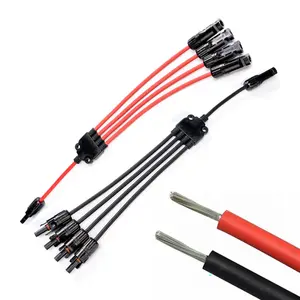 heavy duty solar pv connector 4 to 1 power cord europe plug 1 to 4 solar panel extension cable wire black/red for solar system