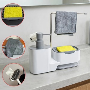 Multifunction <b>Kitchen</b> Bath Soap Dispenser Press Type Liquid Soap Pump Sink Organizer Sponge Holder Towel Rack with Drain Tray - Product Image 5