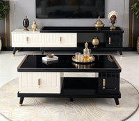 Meuble TV moderne de luxe en MDF avec plateau en verre trempé, ensemble table basse et meuble de rangement, meuble TV, table à thé pour usage domestique