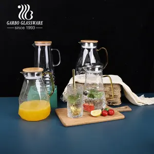 Ketel kaca borosilikat tinggi 2100ml, teko kaca dengan pegangan warna kuning, tahan panas, teh kaca dengan tutup