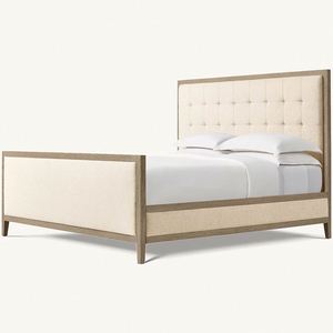 Meubles de chambre à coucher, lit en bois contemporain français avec panneau en tissu et pied de lit - Product Image 3