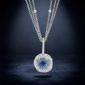 Luxury 18K <b>White</b> Gold Blue Sapphire Diamond Halo Pendant Necklace <b>Square</b> Cushion Charm for Women - Product Image 3