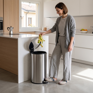 Contenedor <span class=keywords><strong>de</strong></span> Residuos <span class=keywords><strong>de</strong></span> Cocina, <span class=keywords><strong>Cubo</strong></span> <span class=keywords><strong>de</strong></span> <span class=keywords><strong>Basura</strong></span> Metálico Reciclable, Redondo, con Pedal - Product Image 2