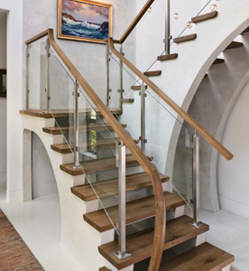 JBM JBM-177 Pasamanos Moderno de Acero Inoxidable Pulido Espejo, Ajustable en Altura, con Abrazadera de Vidrio Sólido, Residencial - Product Image 1