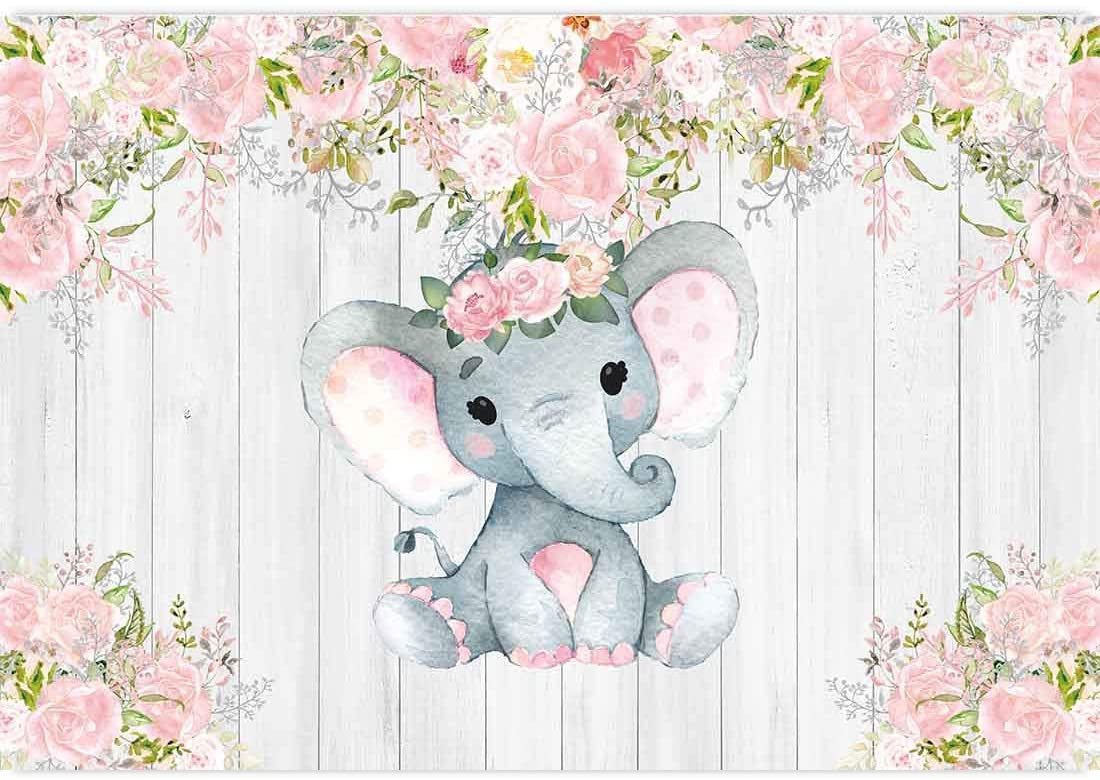 Sensfun Purple Floral Elephant Baby Shower Backdrop – 5x3ft Vinyl, Girl Theme Photo Background