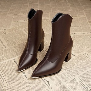 Retro Sexy Midi <strong>Boots</strong> Plus Size Solid Color Women's Autumn Winter New Suede Upper Side Zipper <strong>Square</strong> <strong>Heel</strong> Pointed <strong>Toe</strong> Slim <strong>Boots</strong> - Product Image 1