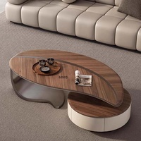 Meubles de salon, table basse moderne en bois massif durable, design unique en forme de feuille, avec tiroir