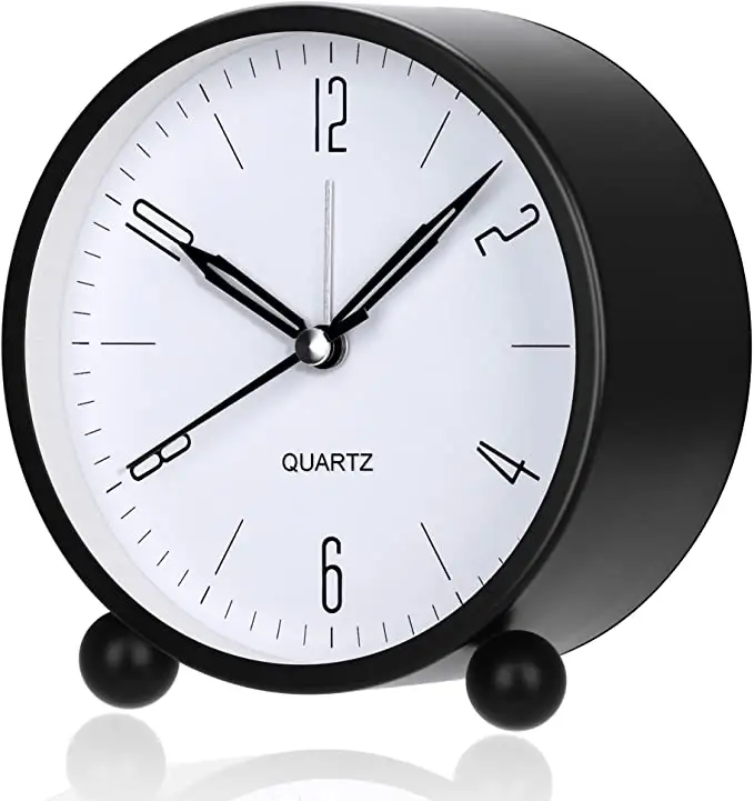 4 inch Round Silent Analog Alarm Clock Non Ticking with Night Light Battery Powered Super Silent Alarm Clock