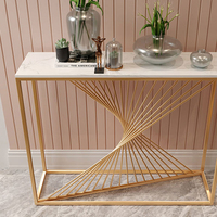 Table console minimaliste murale en acier inoxydable et marbre pour hôtel, villa, couloirs, fabriquée à Foshan