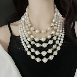 Collana di perle multistrato alla moda, lussuosa, esagerata con perline, nobile ed elegante - Product Image 1