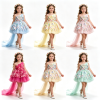 Robe d'été pour filles, robe élégante en maille à fleurs 3D, robe de mariée, costume de scène, robe de danse, vêtements pour filles