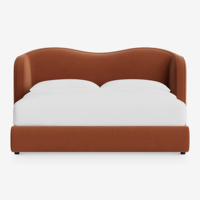 Lit double haut de gamme personnalisable en tissu et bois massif, style minimaliste français, avec tête de lit capitonnée, taille personnalisable