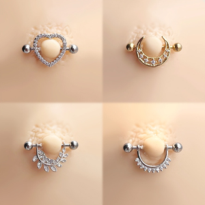 Piercing Sexy Jewelry Pezón Anillo 316L Acero inoxidable Chapado en oro Zircon Pezón Anillos - Product Image 2