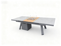 Ensemble de salon de jardin modulable 3 pièces avec table et foyer en pierre de lave gris foncé