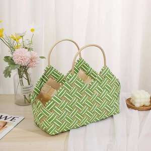 Bolso de Mano de Plástico PP Tejido Colorido para Mujer, Bolso de Mano Reutilizable Ligero para Compras Diarias y Uso en Verano - Product Image 4