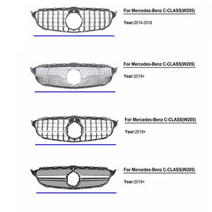 Usine en gros nouvelle classe C W205 w204 C63 C63S <span class=keywords><strong>AMG</strong></span> argent noir classe C Grill W205 <span class=keywords><strong>GTR</strong></span> <span class=keywords><strong>calandre</strong></span> avant pour Mercedes Benz - Product Image 5