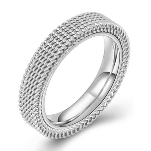 Bague en acier inoxydable double couche à mailles, trois couleurs, 4 mm, creuse, unisexe, bijou tendance, cadeau, or rose, or - Product Image 3