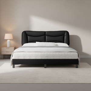 <b>Black</b> Upholstered Bed <b>Frame</b> Faux Leather Modern Design Queen Size Bedroom Furniture - Product Image 2