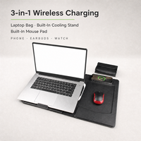Sac pour ordinateur portable en cuir PU avec chargeur sans fil 3 en 1, tapis de souris intégré et support de refroidissement, étui pour ordinateur portable imperméable pour ordinateurs portables