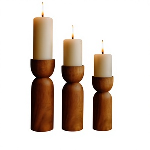Porte-bougie en bois massif pour table à manger, support décoratif pour bougie en bois fait à la main, porte-bougie en bois pour centre de table de mariage - Product Image 1